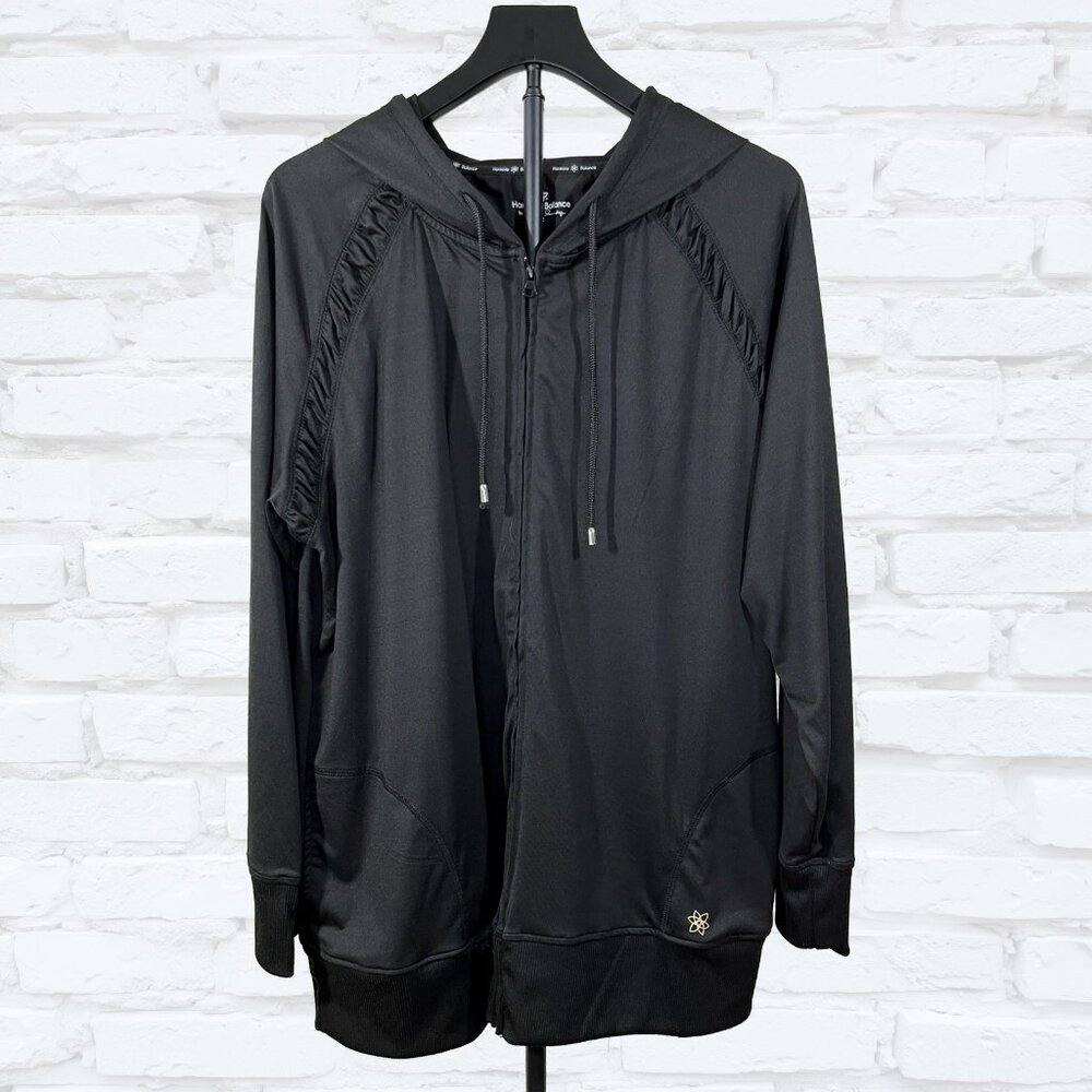 Harmony Balance 2X Black Zip Up Hoodie Jacket Ruched Detail Stretch
